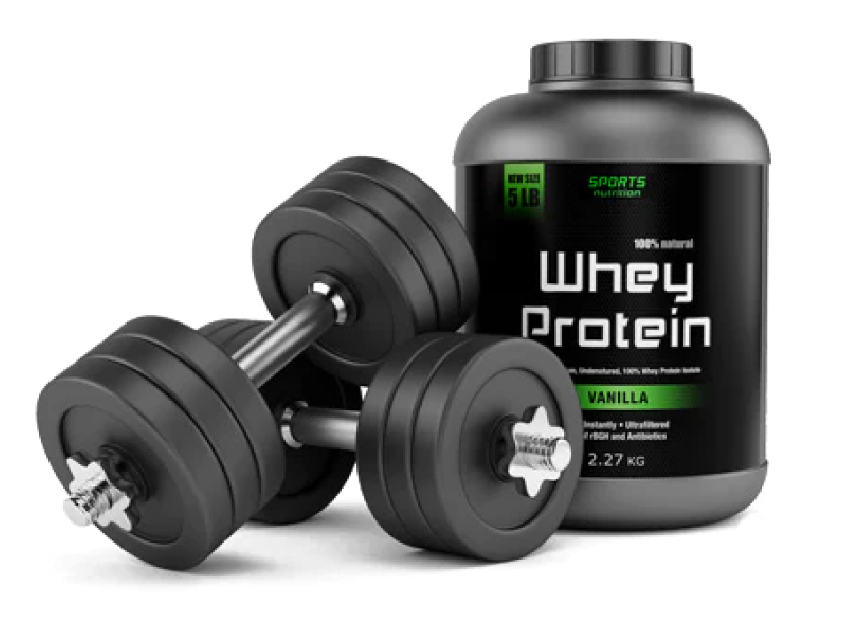Whey Protein and Dumbbell